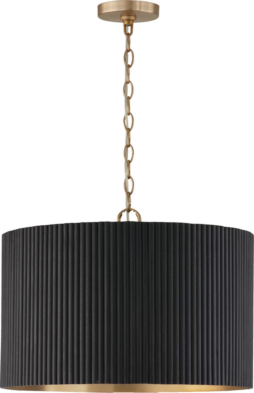 Capital Lighting 350741KR Donovan Mid-Century Modern Artisan Luxe Fluted Mango Wood Drum Pendant Ceiling Light, 3-Light 180 Tota