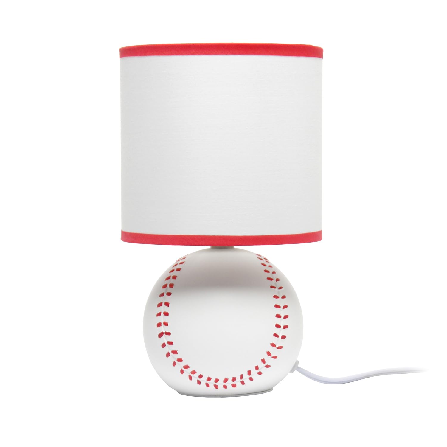 Simple Designs LT2119-BSB 10.7 SportsLite Mini Baseball Table Lamp for Kids Room, Mancave, White and Red