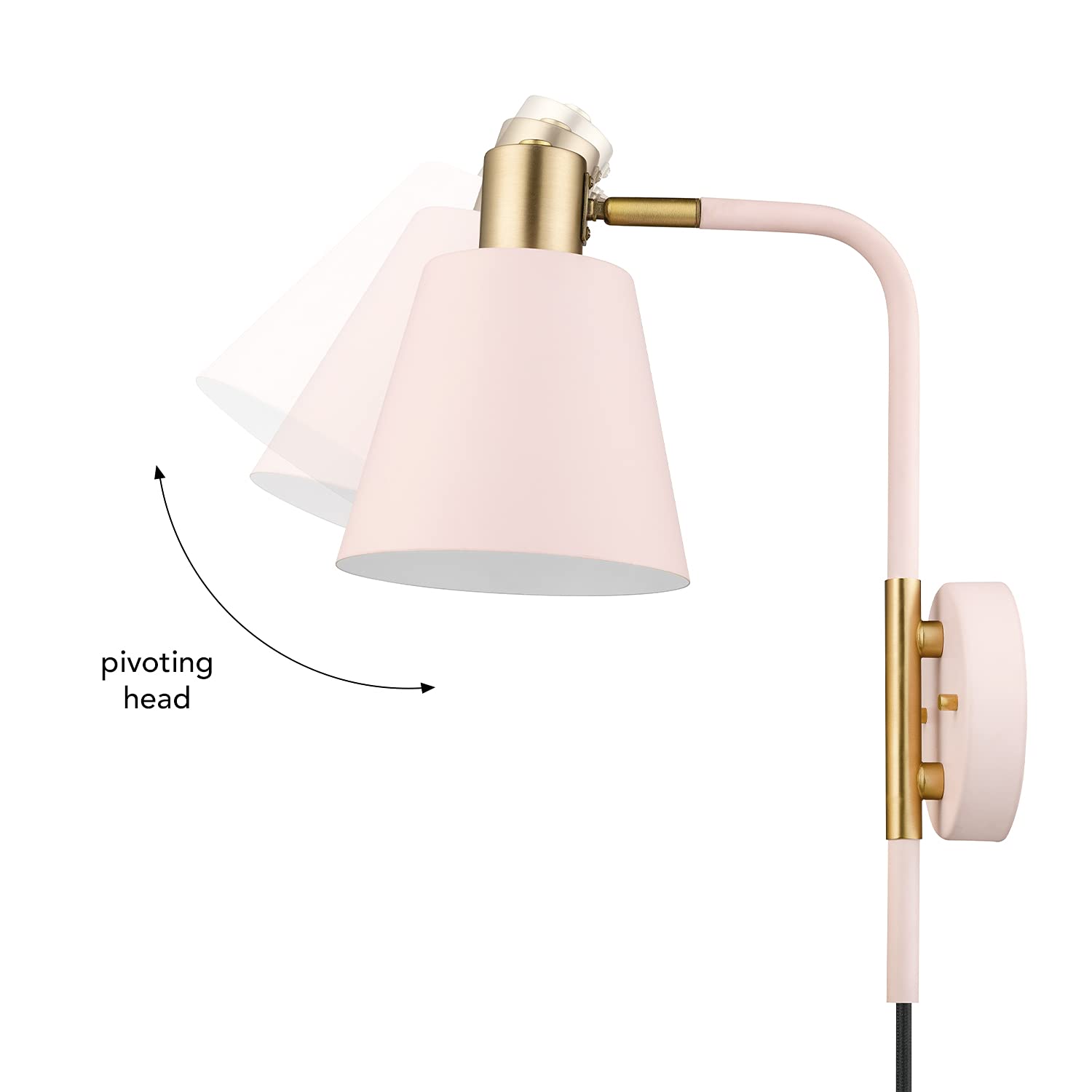 Globe Electric Cleo Wall Sconce 1-Light Plug-in/Hardwire, Metal, Blush Pink, Matte Brass Accents, Model 51826