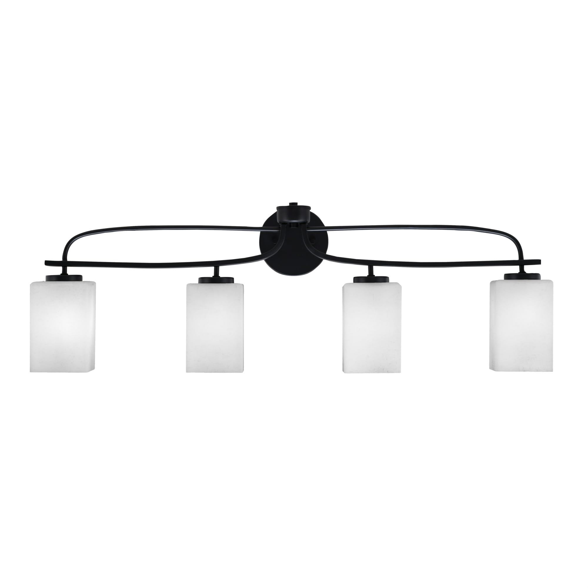 Cavella 4 Light Bath Bar Shown In Matte Black Finish With 4" Square White Muslin Glass