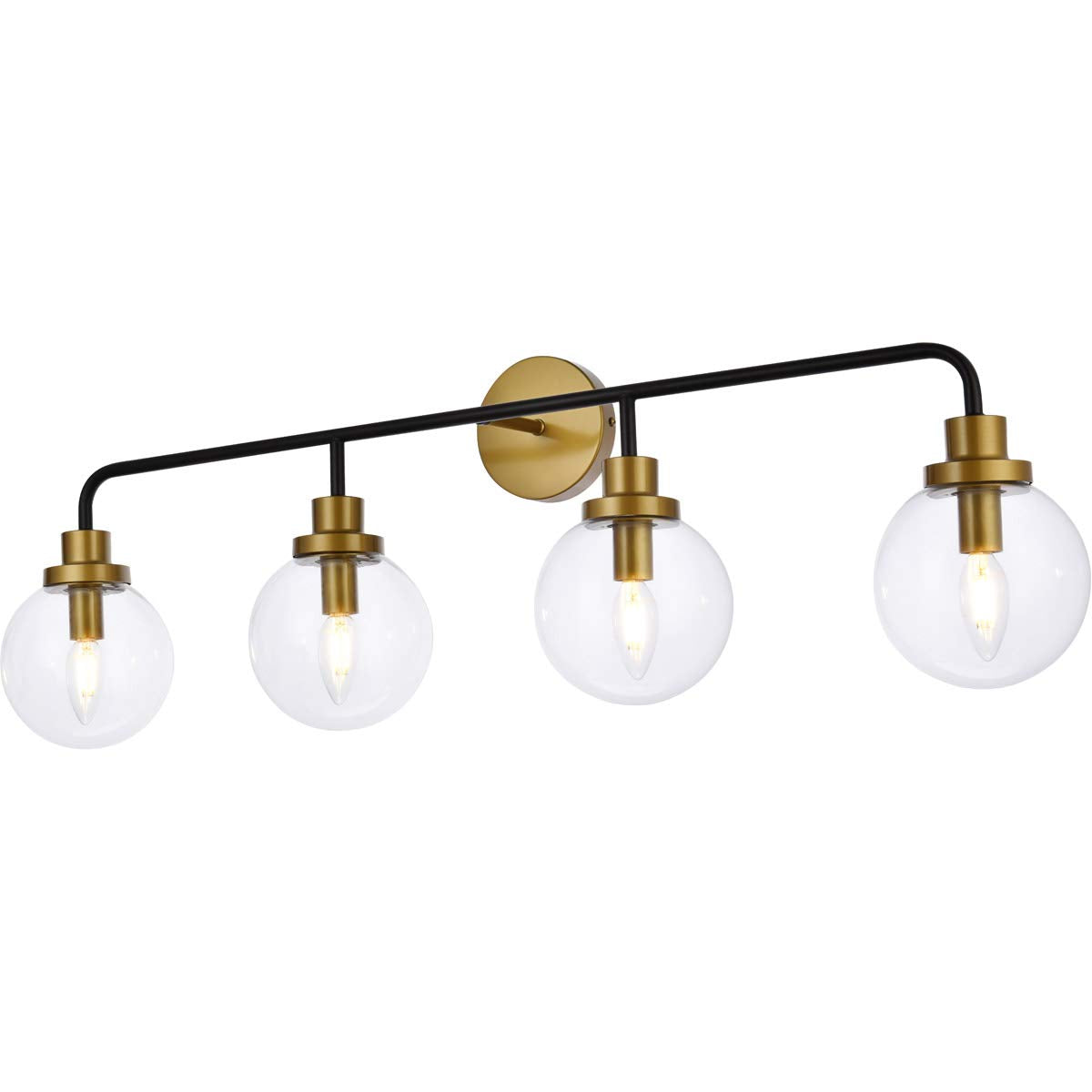 Living District Indoor Modern Home Decorative Bright Ceiling Hanson 4 Lights Bath Sconce in Black with Brass with Clear Shade