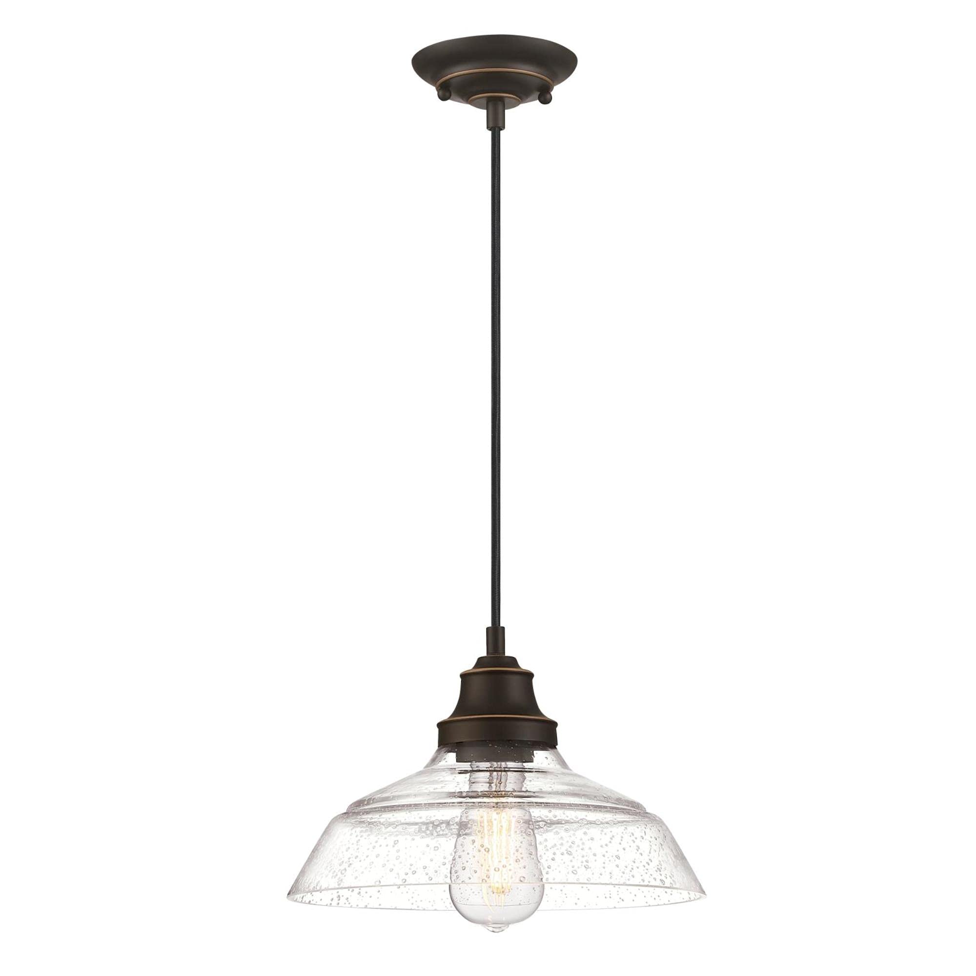 Westinghouse 6116600 Iron Hill Vintage-Style One-Light Indoor Pendant Light, Oil Rubbed Bronze Finish with Highlights, Clear See
