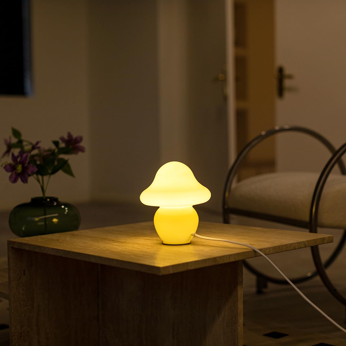 Heqet Mushroom Lamp White Glass Mushroom Table Lamp For Bedrooms, Living Room, Aesthetic Lamps For Bedroom, Cute Bedside Lamp (Y