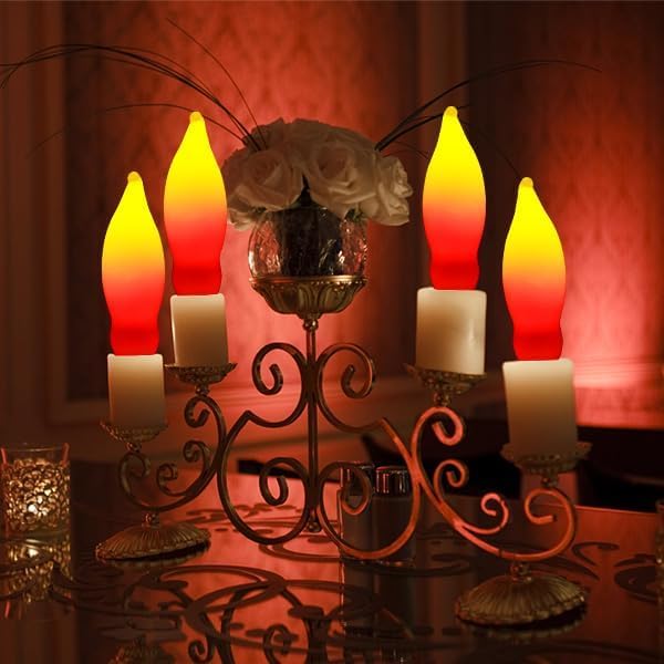 GOOTHY 12 Pack Christmas Flame Bulbs, Red/Yellow Ceramic C7/E12 Night Light, 7 Watt for Candle Lamps & Chandelier