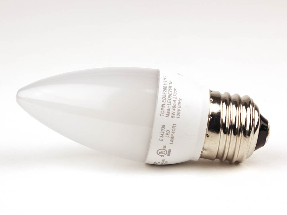 TCP LED Bulb, Frosted B11 E26, 5W (40W Equiv.), Dimmable, 2700K, Warm White, Model LED5E26B1127