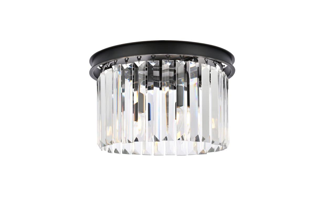 Elegant Lighting Sydney 3-Light Flush Mount - Matte Black Metal Royal Cut Ceiling Light