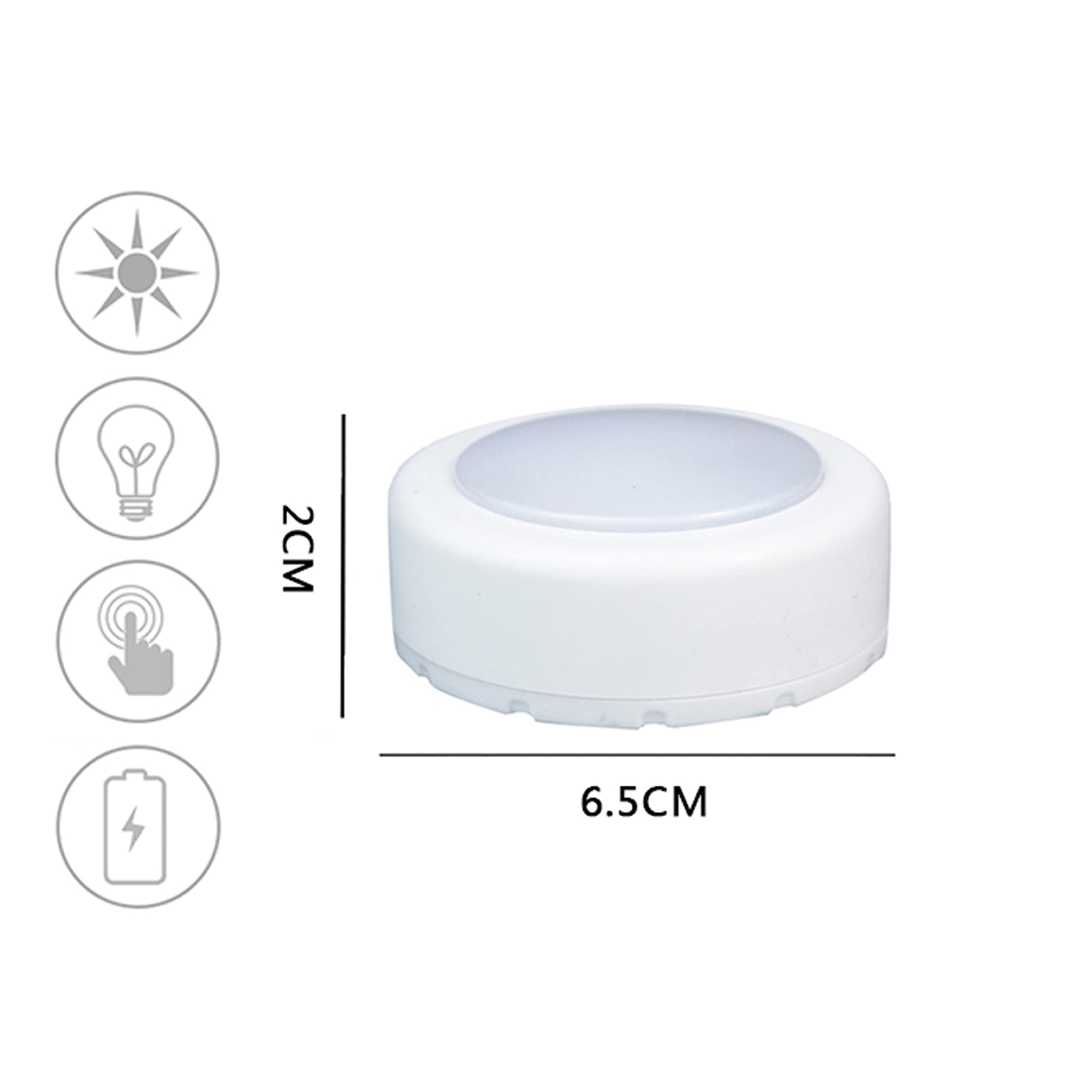 WRalwaysLX LED Cabinet Push Light, 10 Pack, White, Plastic, Battery Operated (3x1.5V AAA Not Included) for Kitchen and Closet Lighting