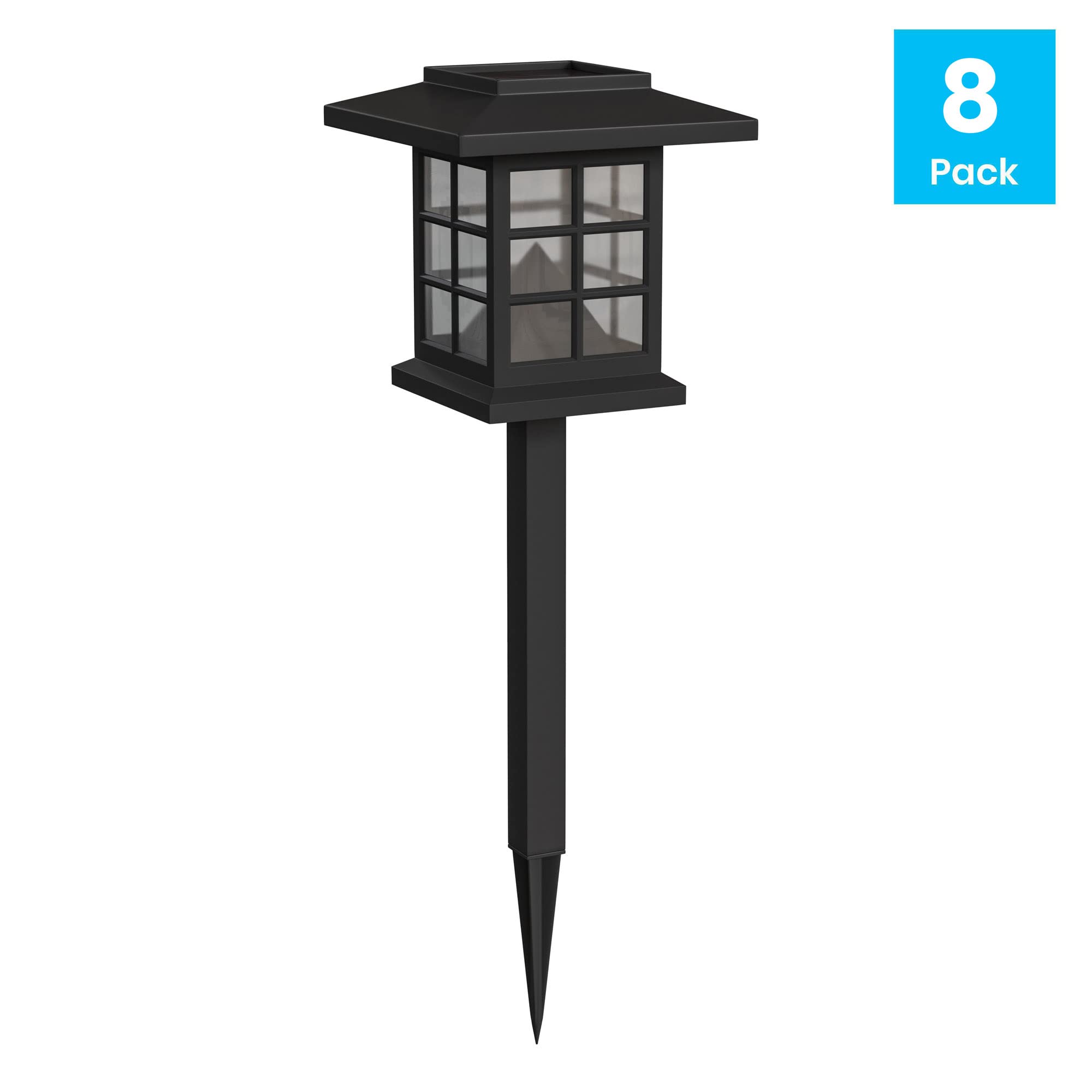 Flash Furniture Halsey Lantern Style Led Solar Lights - All-Weather Black Outdoor Solar Powered Lights - Landscape Lighting For Pathway, Garden, & Yard, 4X4X16, 8 Pack