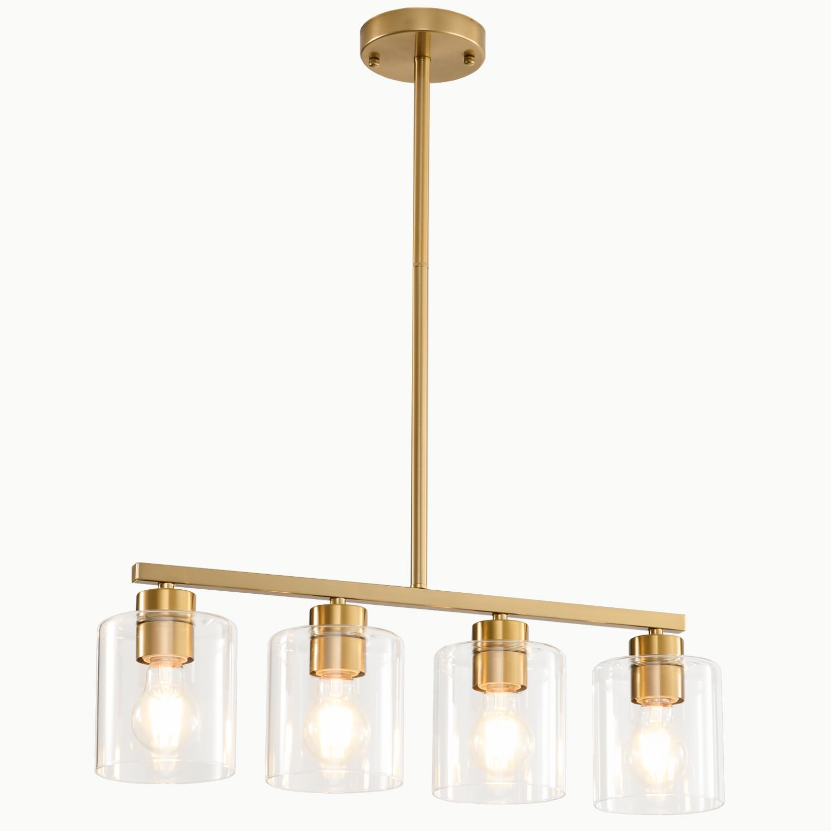 Rocunsi 4-Light Kitchen Island Lighting  Gold Pendant Light Fixture  Farmhouse Dining Room Light Fixtures Over Table  Modern Hanging Light Fixtures With Clear Glass  E26 Base  Bulbs Not Included