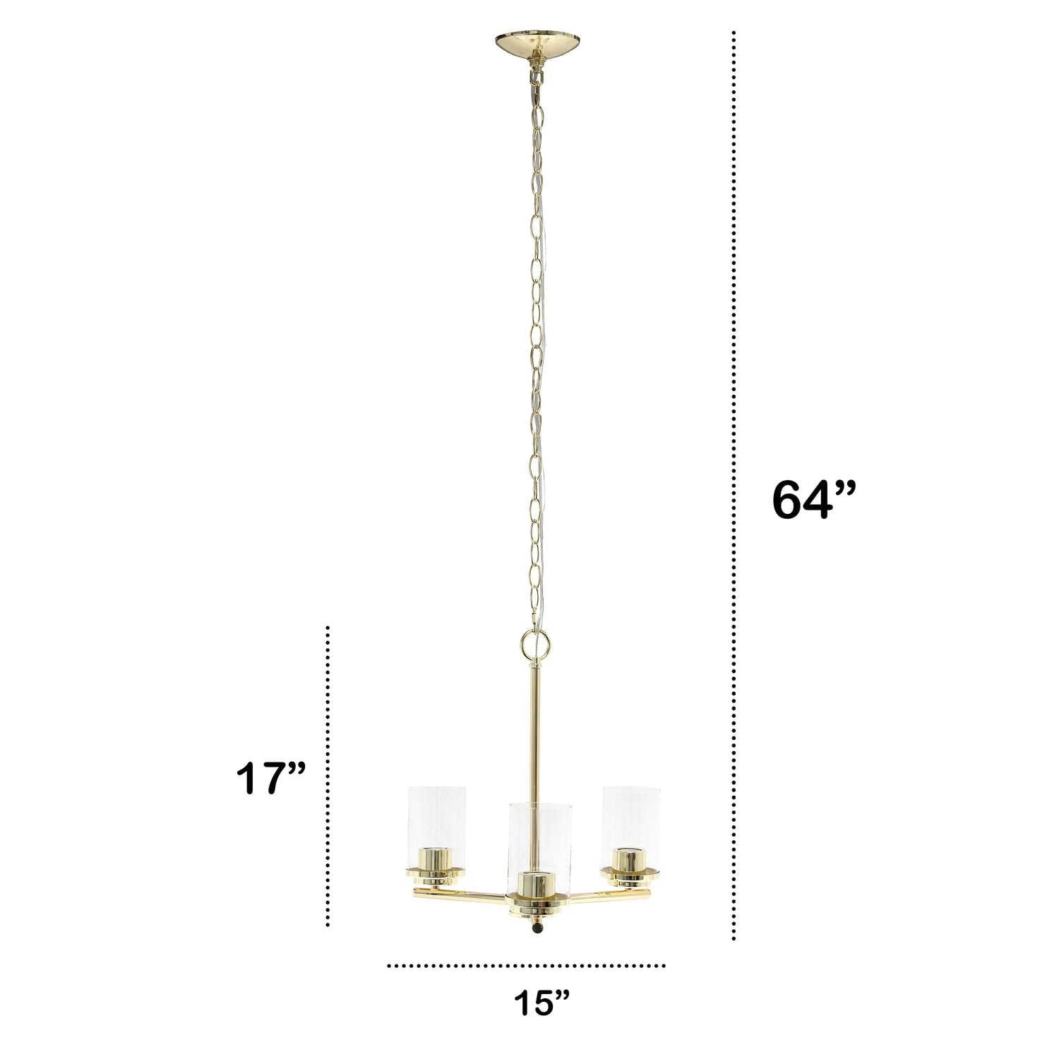 LALIA HOME 3-Light Pendant Chandelier, 15in Classic Clear Glass & Metal, Gold, Model LHP-3012, Ideal for Kitchen Island & Living Room