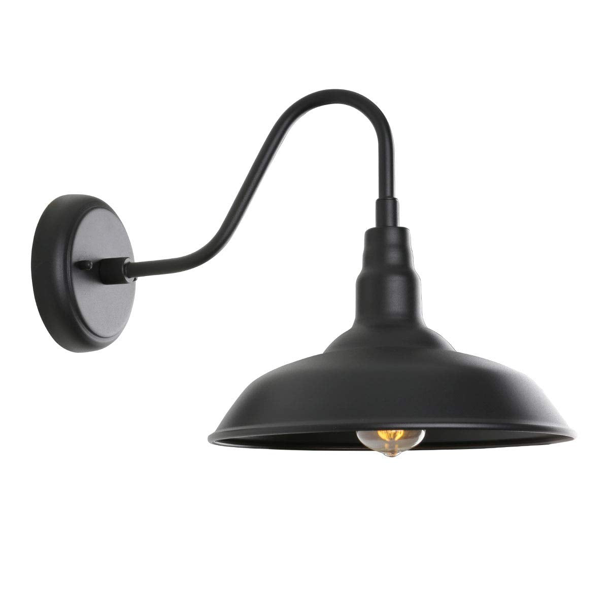 GOALPLUS Gooseneck Barn Light, 10in Dome, Matte Black, Metal, Model LM2201, Outdoor Wall Sconce for Garage, Porch, Patio