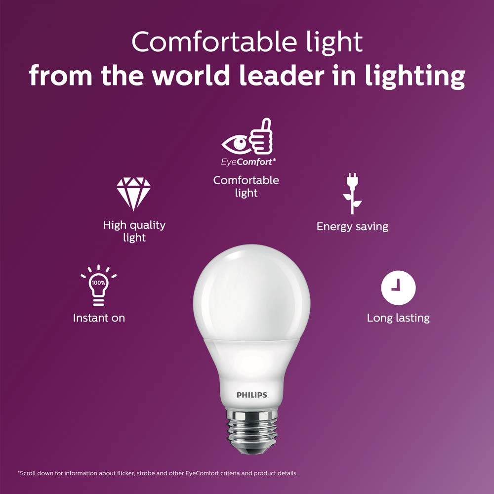 Philips Led 538322 Led Dimmable A19 Soft White Light Bulb With Warm Glow Effect: 800-Lumen, 2700-2200-Kelvin, 9.5-Watt, E26 Base