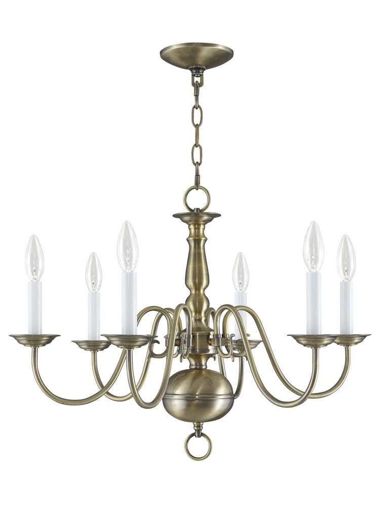 Livex Lighting 5006-04 Williamsburgh 6 Light Black Chandelier, Black/Antique Brass