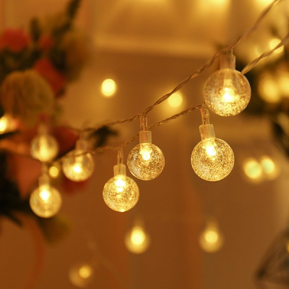 WFGGEH Globe String Lights Plug in  10ft 20 LED Globe Crystal Ball Warm White Fairy Lights for Birthday Holiday Christmas Wedding Party Home Decoration