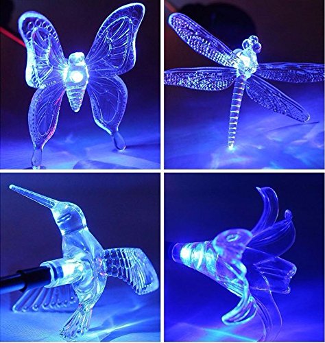 Solaration Solar Stake Lights Set, Hummingbird & Butterfly, 32 Inch, Multicolor, Model KB1041, Stainless Steel & Acrylic