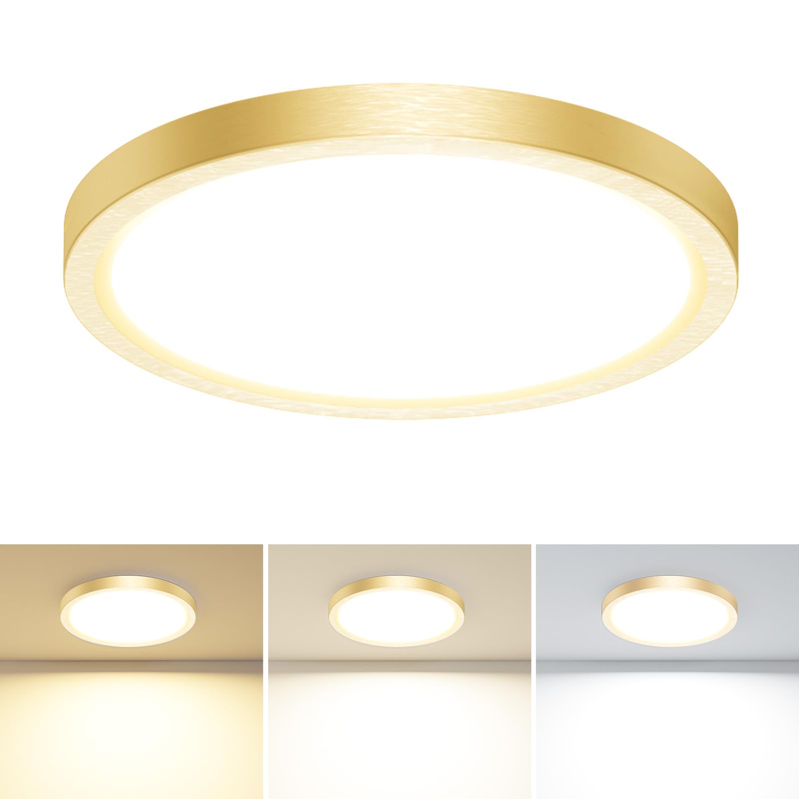 slochi LED Flush Mount Ceiling Light Fixture, 15W 1500Lm, 7.5 Inch, Gold