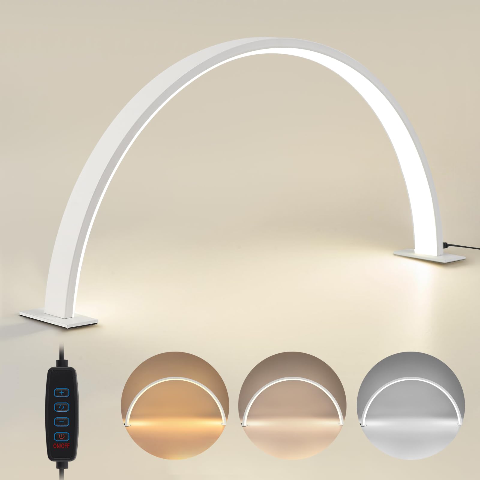 DIVEKID Nail Lamp - 18.5in Half Moon Desk Lamp with 3 Color Modes, 10-Level Brightness, Model dameija-02, White