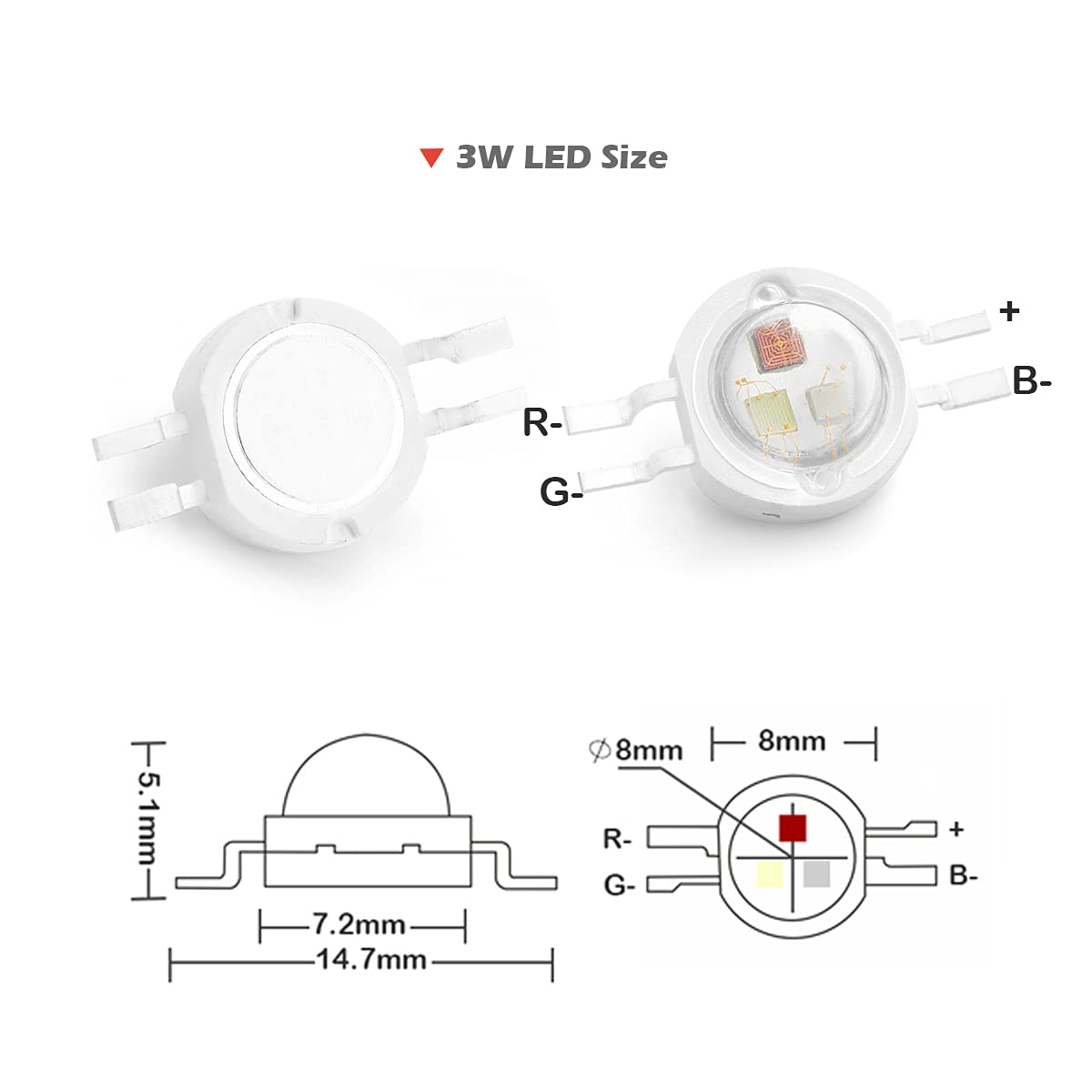 Chanzon 10Pcs High Power Led Chip 3W Rgb 4 Pin Common Anode (300Ma - 350Ma For Each Color 3 Watt) Multicolor Super Bright Intens