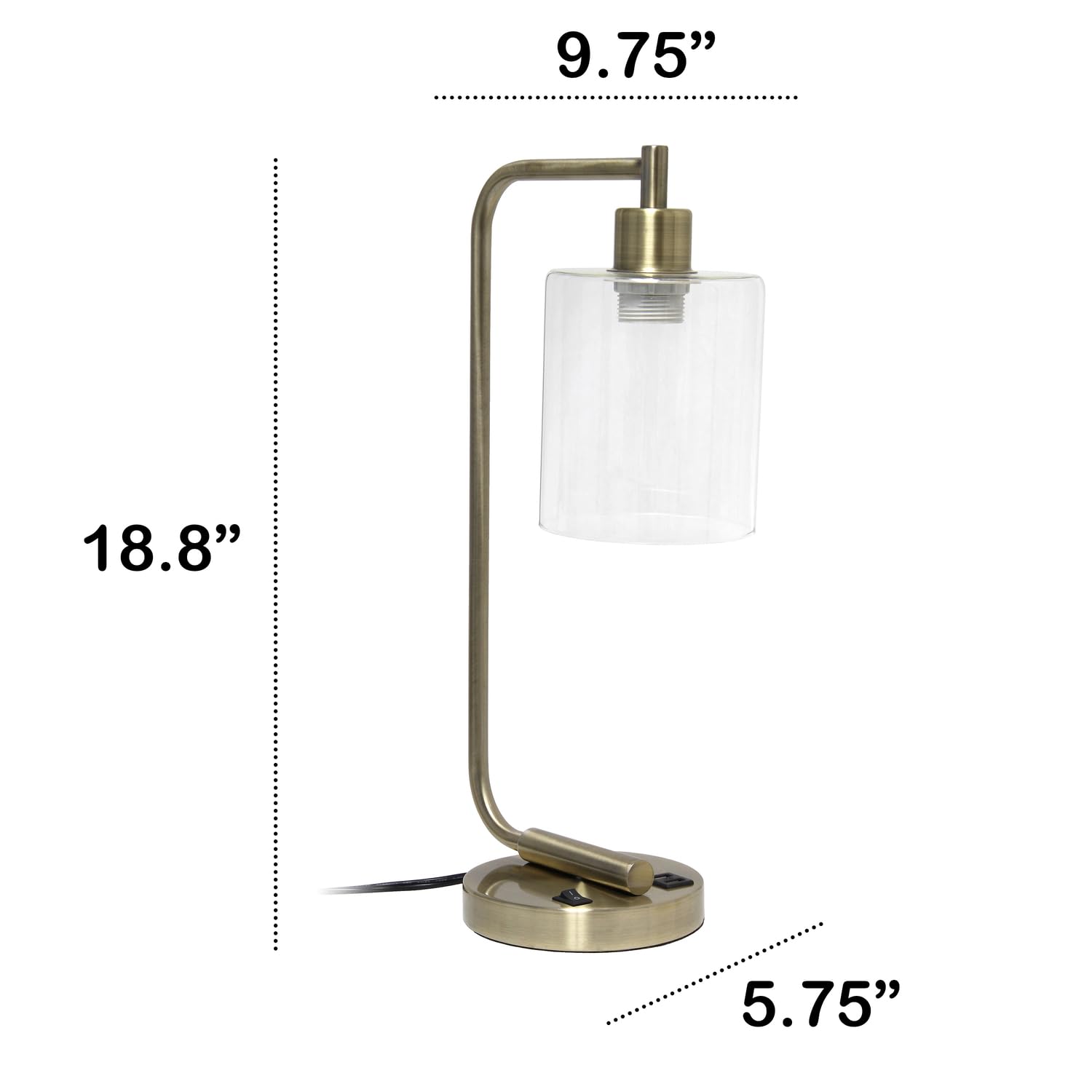 All The Rages Metal & Glass Desk Lamp With Usb Port In Antique Brass/Clear