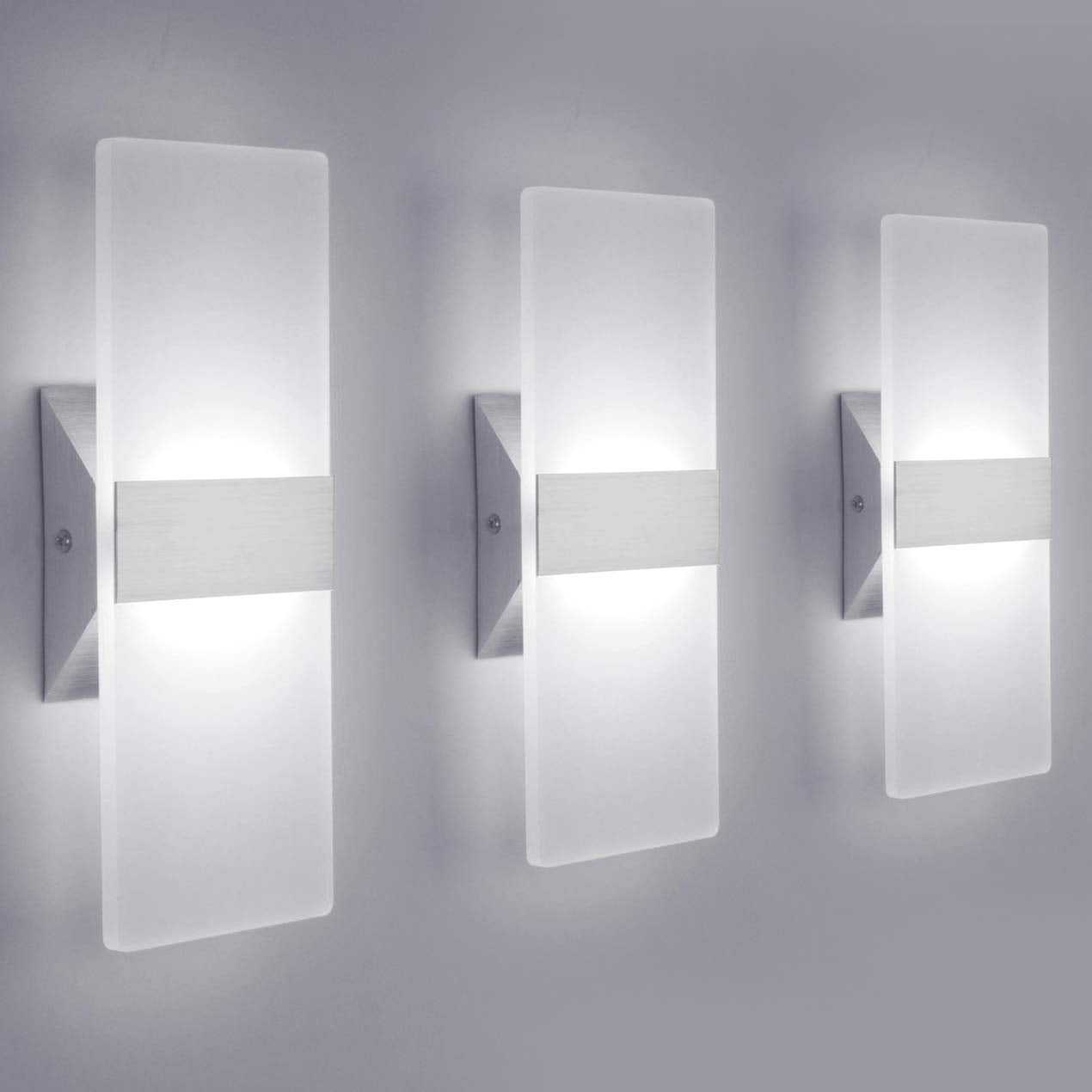 ChangM LED Wall Sconce 12W Acrylic Up and Down Light Cool White 6000K 3 Pack for Living Room Bedroom Hallway Decor