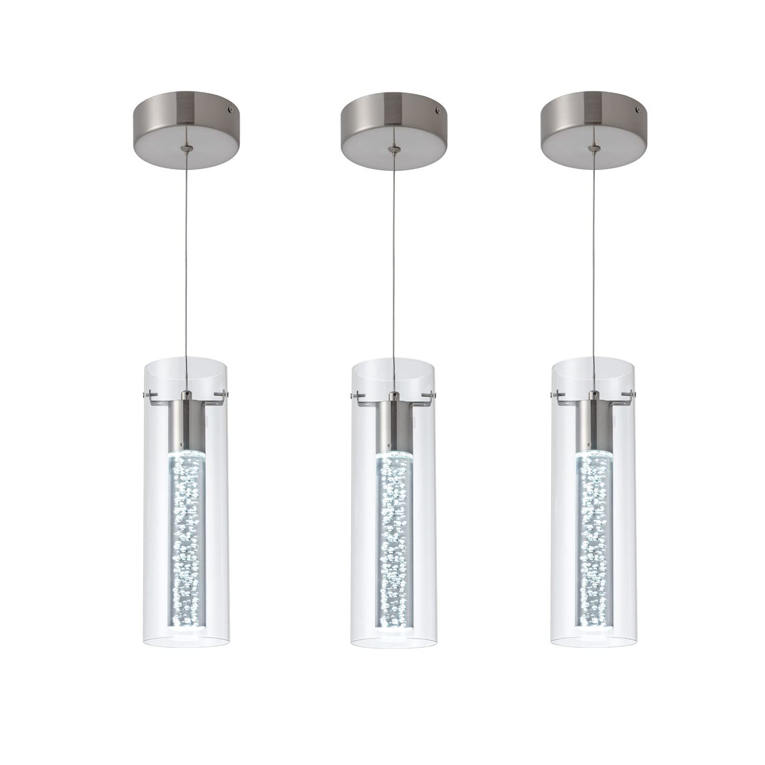 votag Modern Pendant Lighting 3-Pack 24W LED Chandelier Brushed Nickel Model PI-0172A1-24W