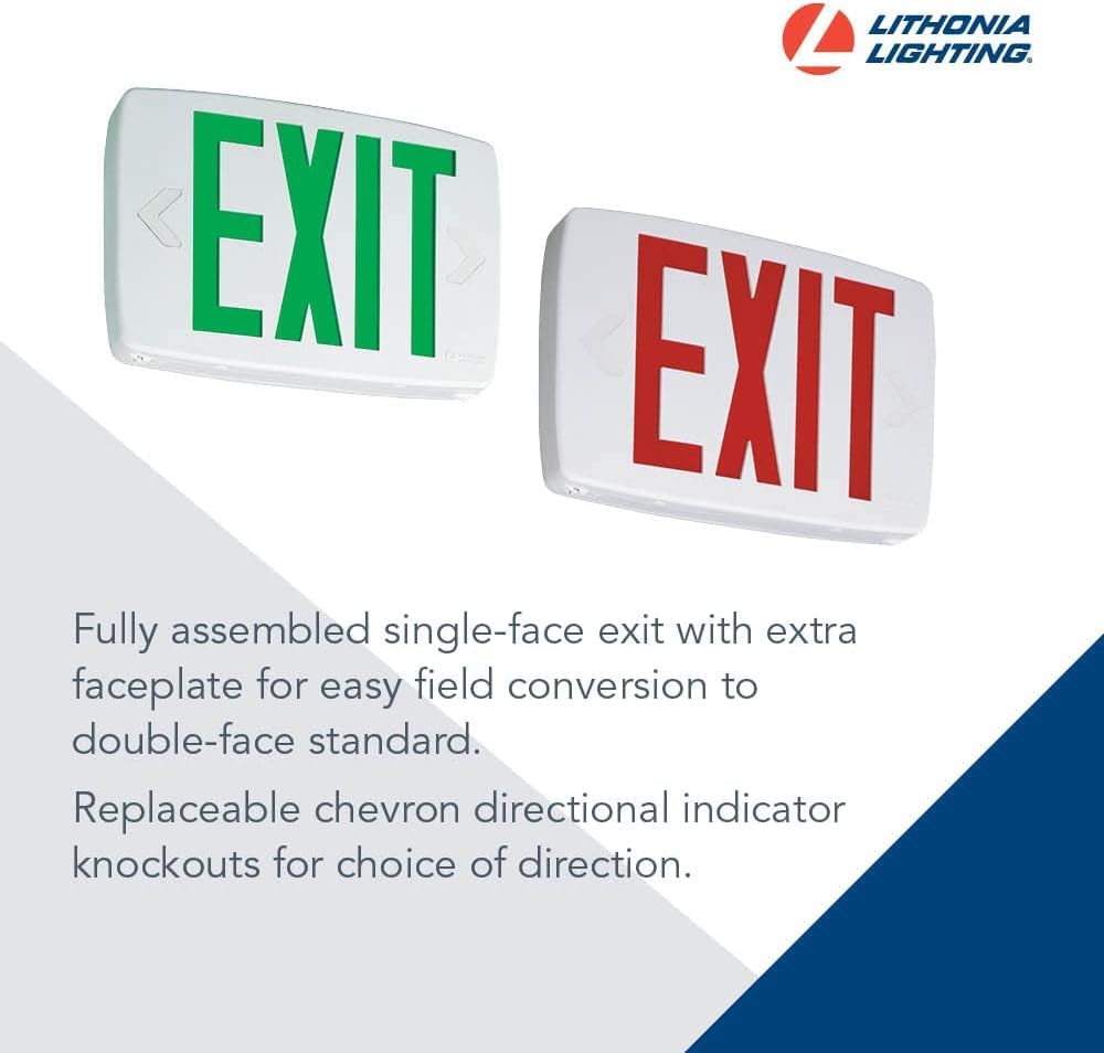 Lithonia Lighting Lqm S W 3 G 120/277 El N M6 Quantum Thermoplastic Led Emergency Exit Sign With Stencil-Faced White Housing And