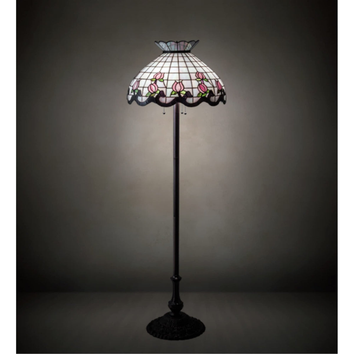 Meyda Tiffany Bronze Three Light Floor Lamp, Roseborder Collection, 20.5 Inches