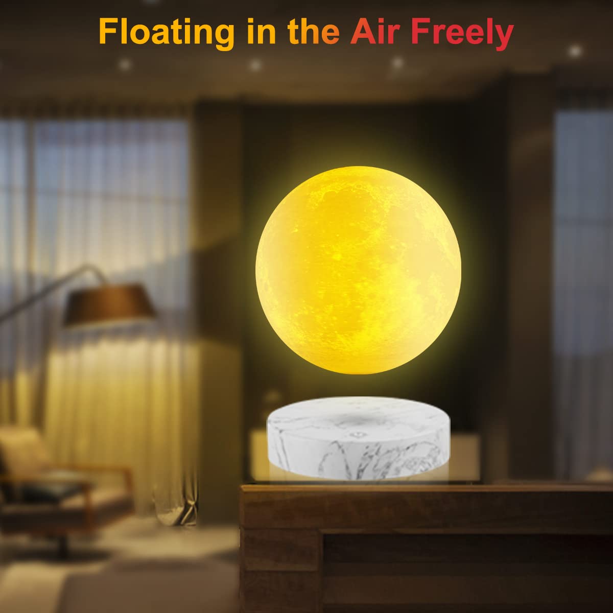 Vgazer Levitating Moon Lamp,Floating And Spinning In Air Freely With 3D Printing Led Moon Light Has 3 Colors For Unique Christma