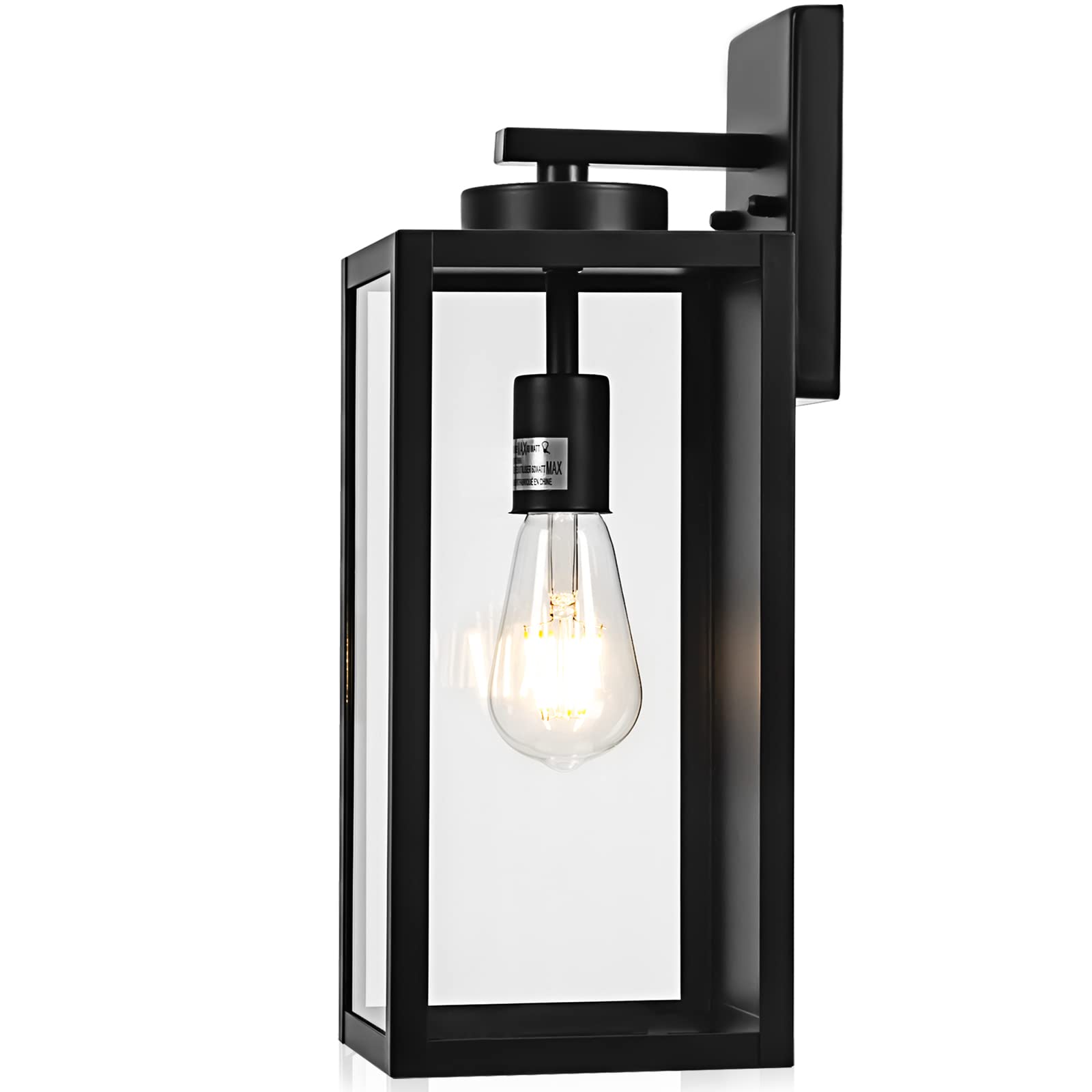 Yolsunes Outdoor Wall Light Fixture, 16in Black Metal Lantern, Waterproof, Modern Design