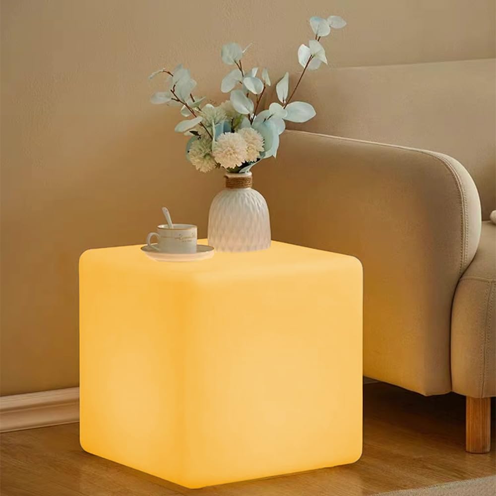 20-in LED Cube Chair, Dimmable RGB Color Changing Light Cubes w/Remote, Versatile Large LED Cube Seat, Rechargeable Light Table 