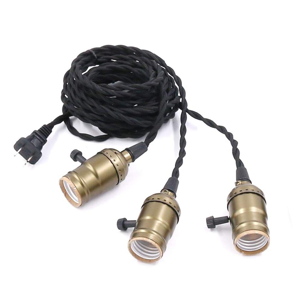 Aokpsrt Vintage Gold Plug-In Pendant Light With 3 Sockets & Switches, 15.9 Ft Cord