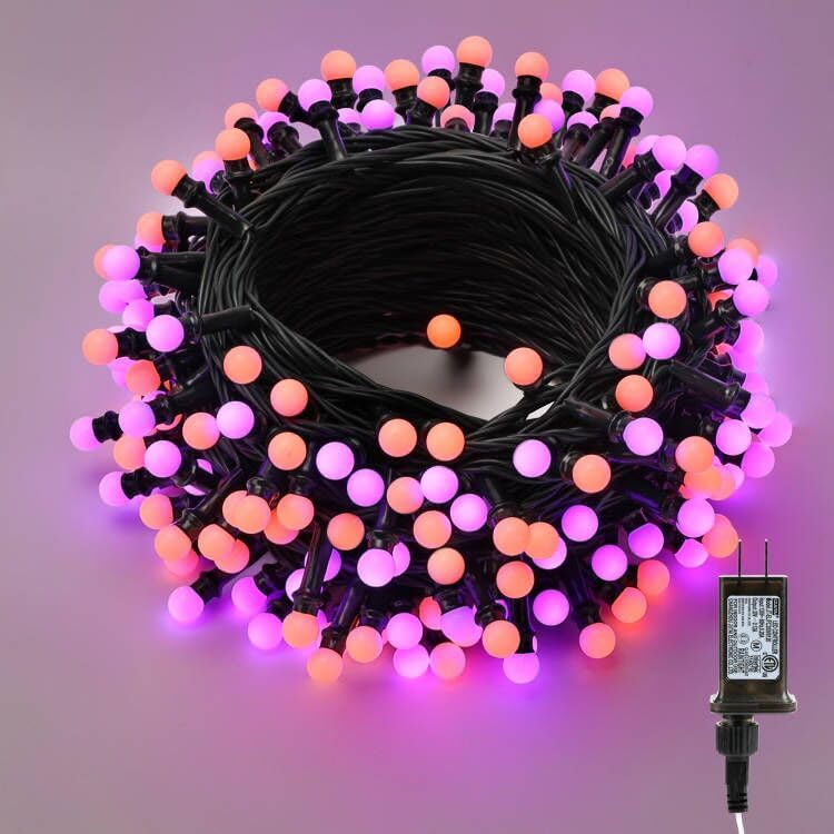 ODEETRONIC Halloween Lights, 65.6ft 200 LED Purple & Orange Globe String Lights, Connectable Berry String Lights, 8 Modes Ball Lights with Timer, Outdoor Halloween Lights for Graden Tree Party Bedroom