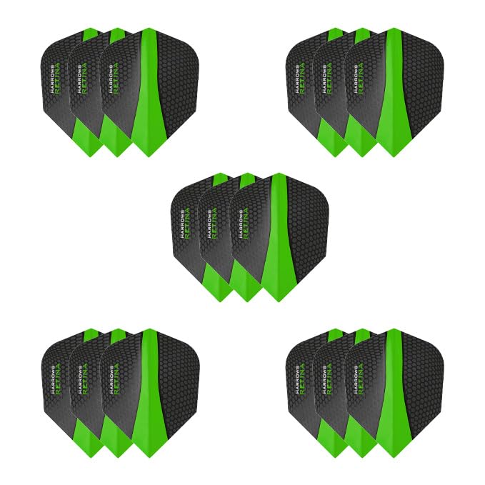 Harrows Retina Dart Flights - 100 Micron, enhanced Extra Strong, 5 Sets (15 Flights Total) - Green