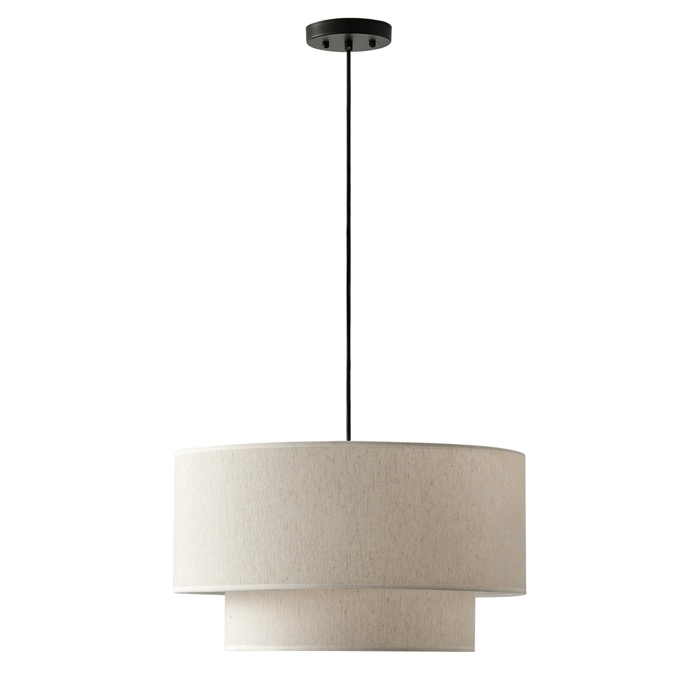 Aiwen Farmhouse Pendant Light - 2-Tier Drum Chandelier, Off-White Linen Shade, 20in Size, Model PAD-WH002, 3-Light for Living Room Kitchen Dining Room