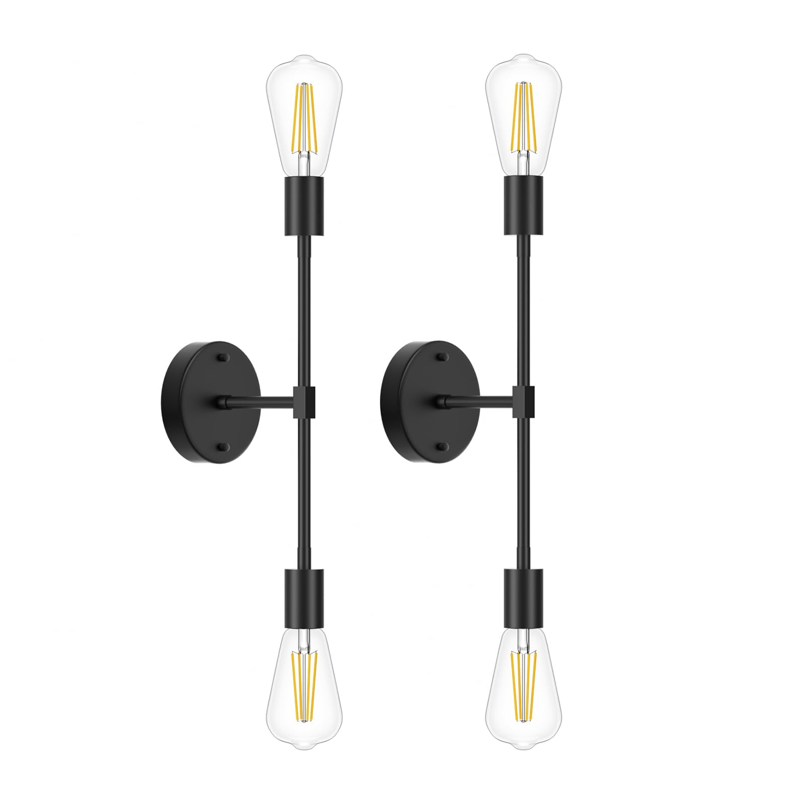 FadimiKoo 2-Light Wall Sconces, Modern Black Metal Indoor Lighting, 2 Pack