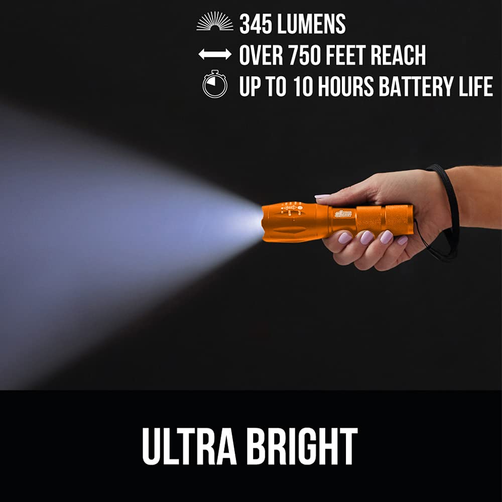 Gorilla Grip LED Tactical Flashlight 2 Pack - 750 FT Zoom, 5 Modes, Water Resistant, Orange