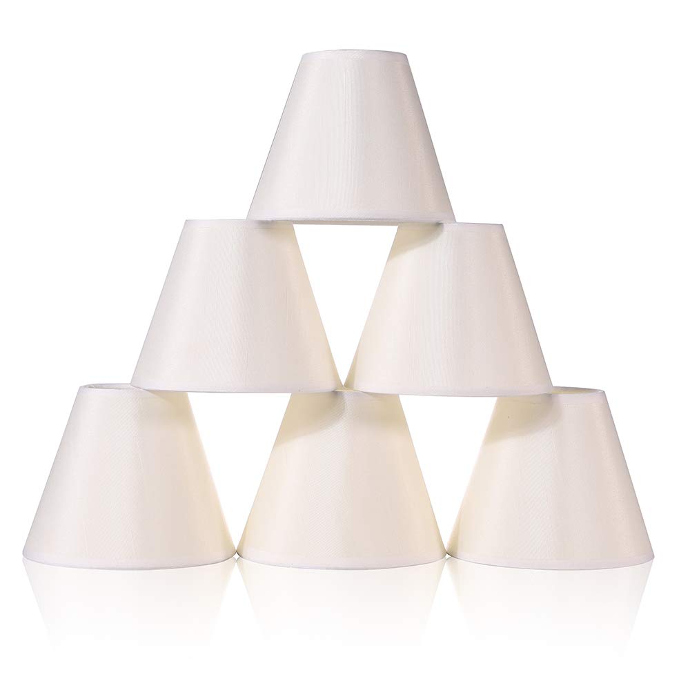 Wellmet Chandelier Shades, Clip-On For Candelabra Bulbs, Fabric, 3X6X5, Set Of 6, Cream White, Model Lp-Tap-Cream White