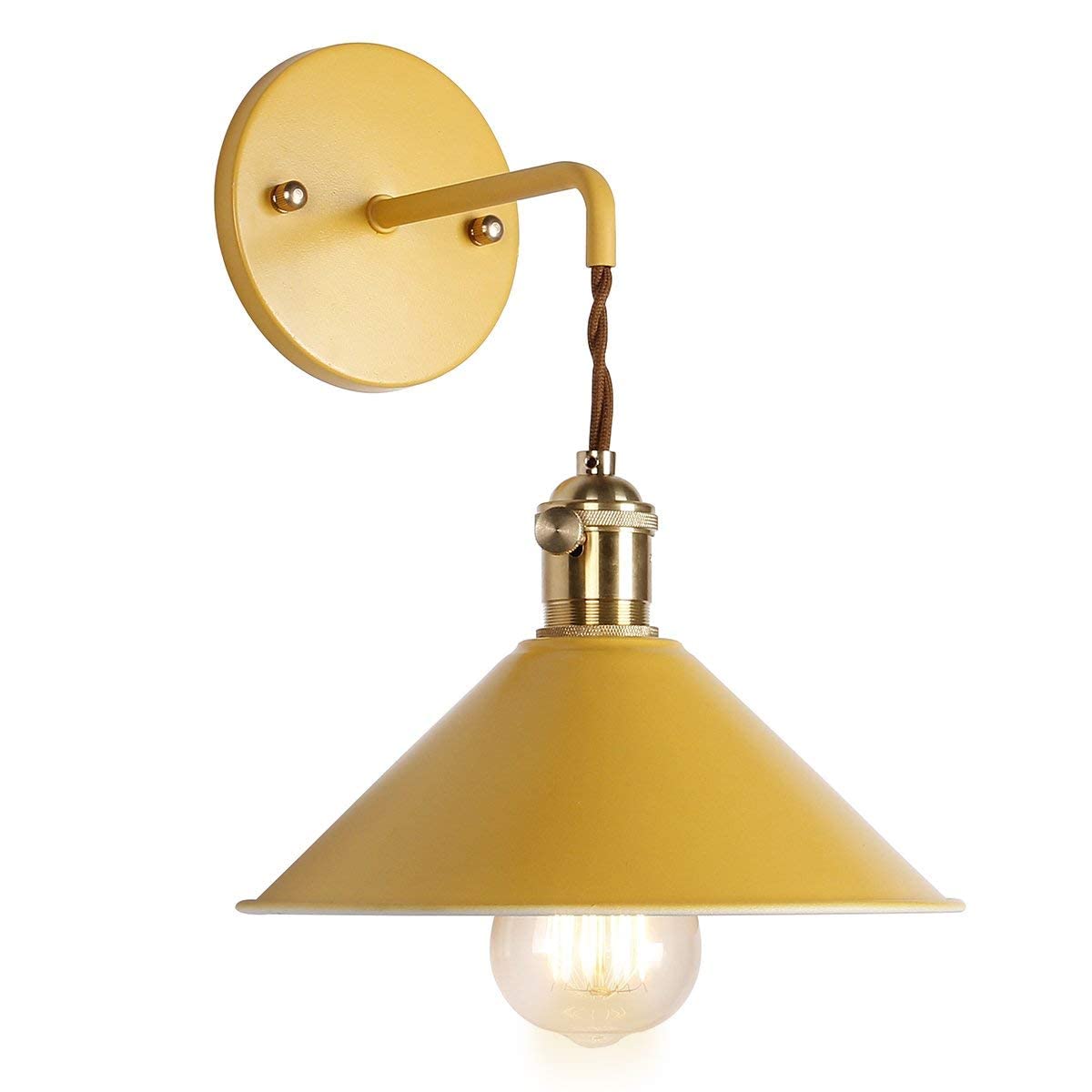 iYoee Wall Sconce Lamps Lighting Fixture with on Off Switch,Yellow Macaron Wall lamp E26 Edison Copper lamp Holder with Frosted 
