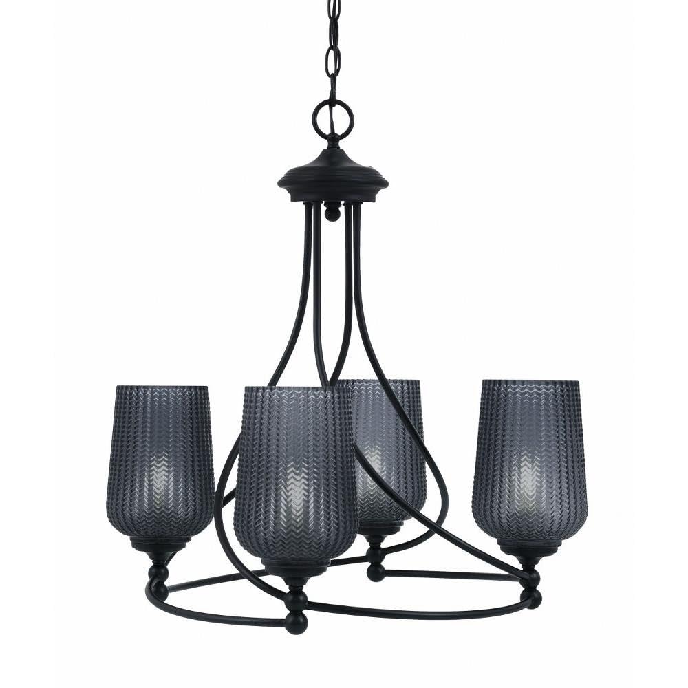 Toltec Lighting 904-Mb-4252 Capri - 4 Light Uplight Chandelier-22.25 Inches Tall And 21.5 Inches Wide, Finish Color: Matte Black, Glass Color: Smoke Textured
