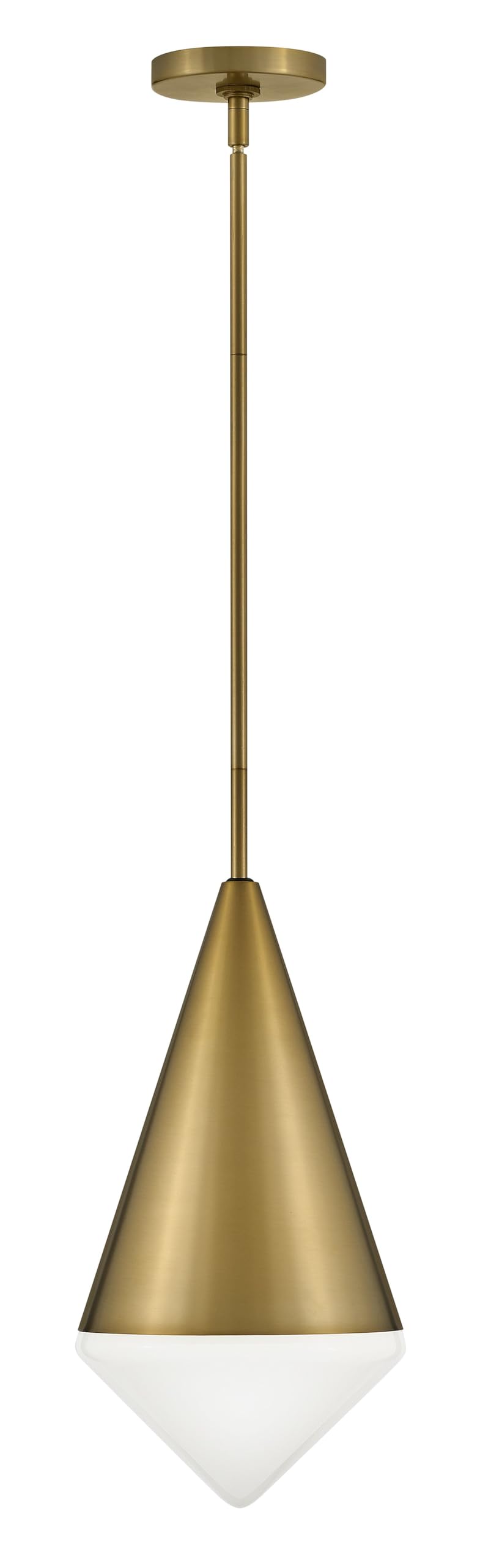 Lark Betty 84127LCB Small Conical Pendant Light - Retro Design, Cased Opal Glass, Adjustable Height - Lacquered Brass