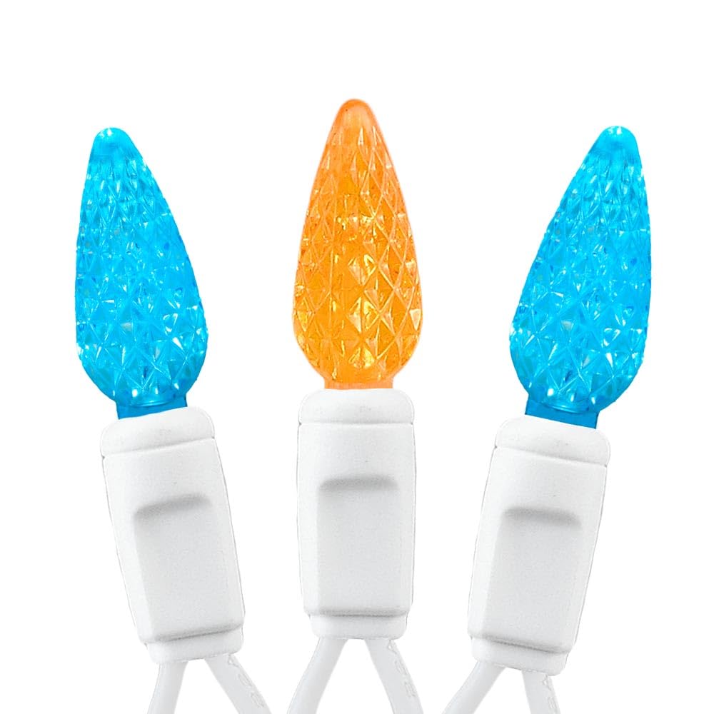 Novelty Lights 24FT LED Mardi Gras String Lights, Teal/Orange, White Wire, Model MRD-35B-2, Commercial Grade Outdoor Decorations