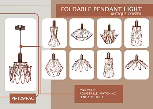 Royal Designs, Inc. Rdi Foldable Industrial Metal Pendant Light With Adjustable 7 Ft Long Lamp Cord & Canopy, Create 9 Styles, A