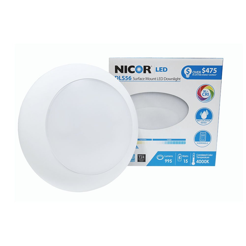 Nicor Lighting 5/6-Inch Dimmable 900-Lumen 4000K Led Surface Mount Retrofit Kit, White Trim (Dls56-3009-120-4K-Wh)