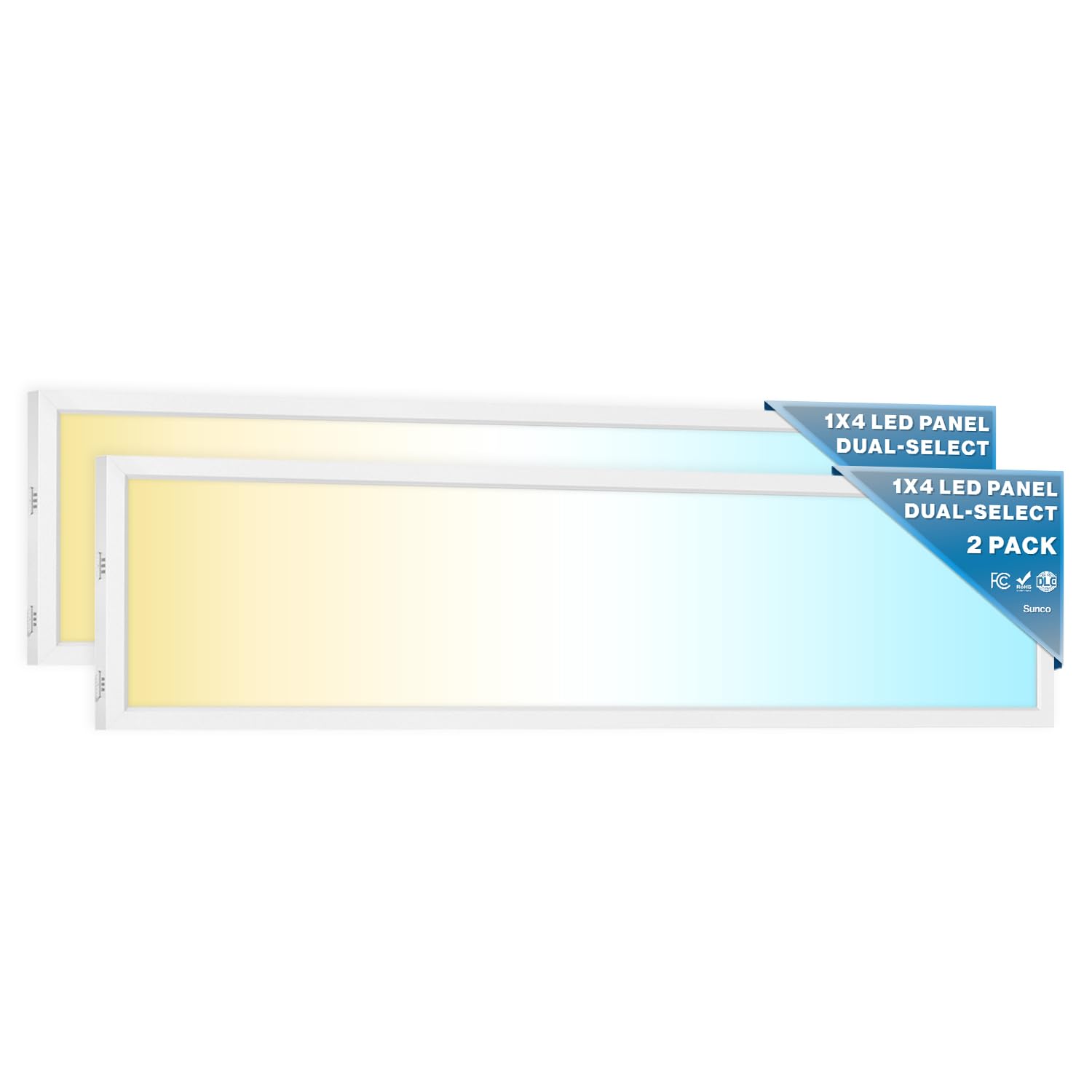 Sunco 1x4 LED Flat Panel Light Fixture, 50W, Selectable Brightness 3750/5000/5700LM, Color Temperature 3500K/4000K/5000K, 0-10V 