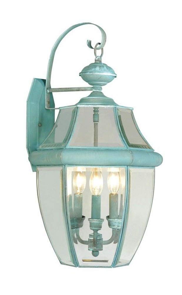 Livex Lighting 2351-06 Outdoor Wall Lantern with Clear Beveled Glass Shades, Verdigris