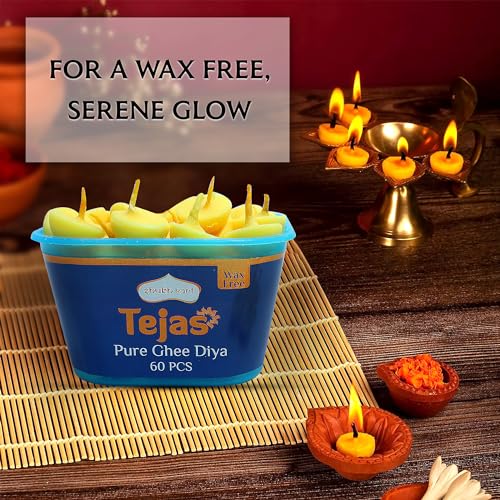 Shubhkart Tejas Pure Ghee Wicks| Batti| Diya for Pooja, 60 Pieces, Wax Free Vegan Ghee Batti/Wicks/Jyot for Pooja Aarti (Pack of
