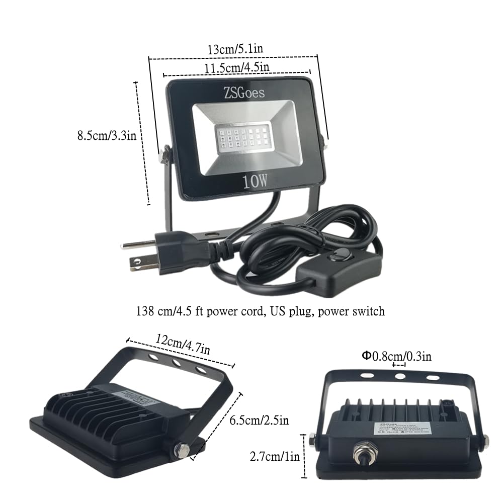 Zsgoes 2 Pack 10W Uv Ultraviolet Black Light 110Vac For Halloween Blacklight Party  Stage Lighting  Fluorescent Body discomfort-reducingt  Glow In The Dark  Fishing  Uv Glue Curing  Screen Printing  Us Plug Switch