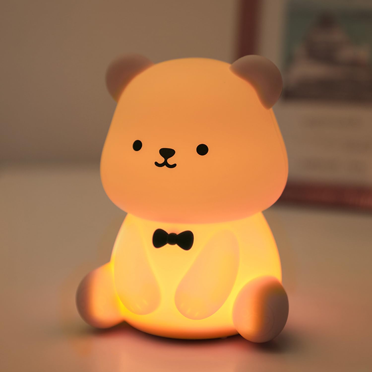 Myratts Led Cute Teddy Bear Night Light, Dimmable Nursery Kawaii Lamps, Super Squishy Silicone USB Rechargeable Touch Control Ni