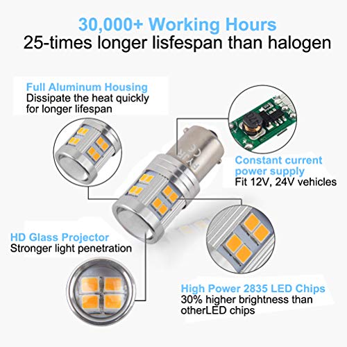 Pyjr 1156 Amber Led Bulb, 1000 Lumens, Ac/Dc 10-30V, Pack Of 2