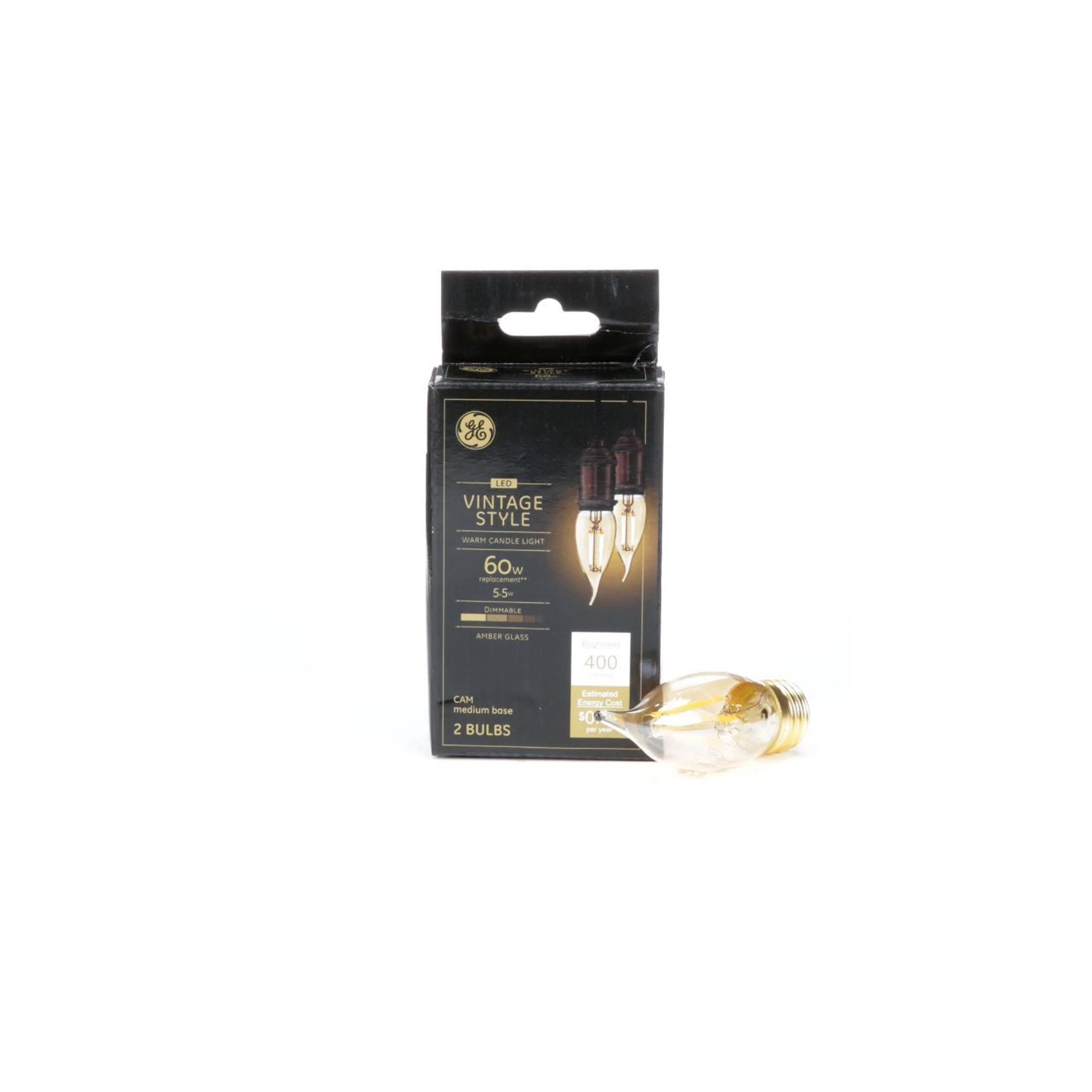 GE 60W LED CA11C VIN Amber DIMMABLE 2CT 2-Pack 60 W Equivalent Dimmable Soft White B Vintage LED Light Fixture Light Bulb Candel